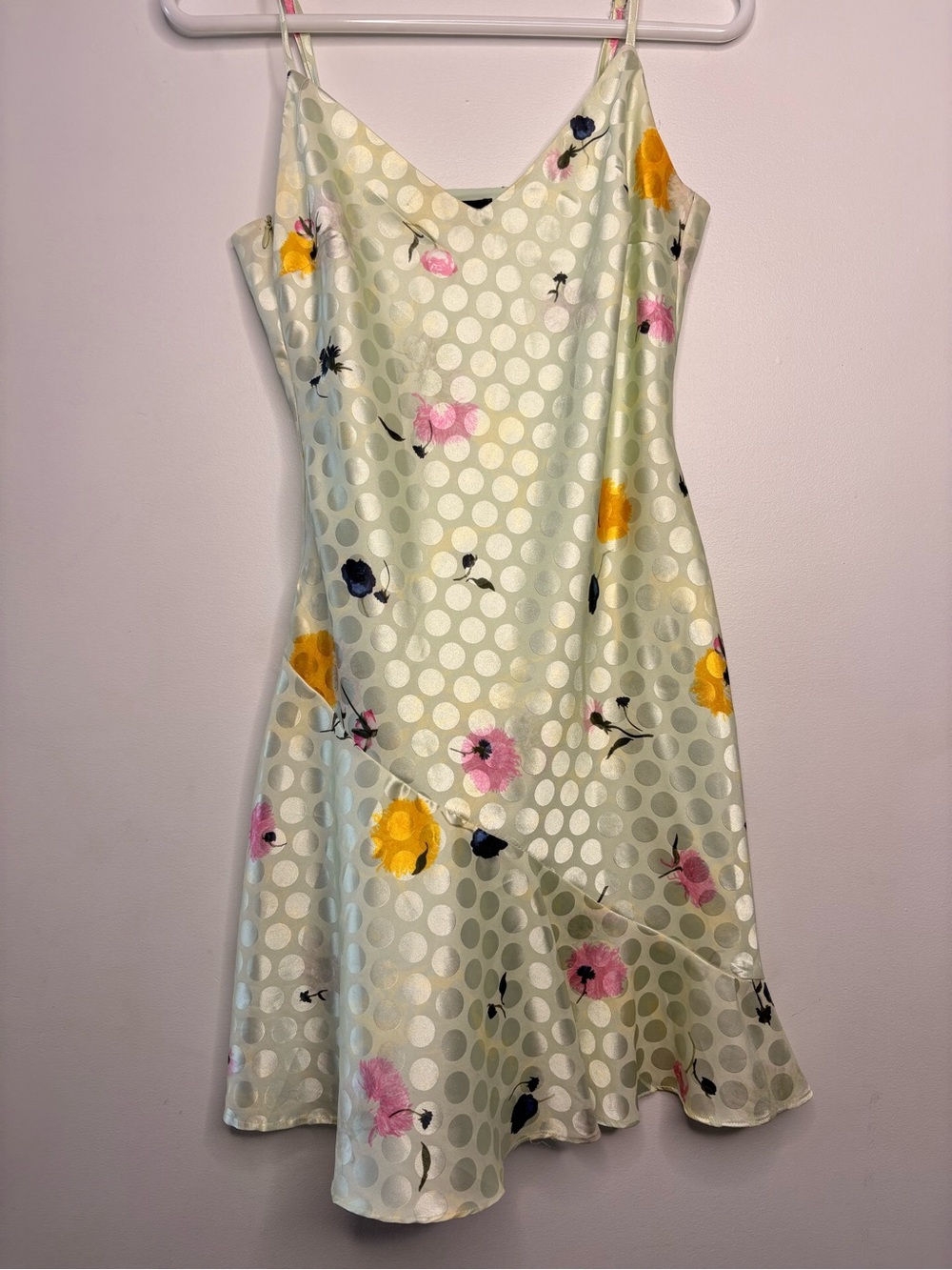 Lea & Viola Mint Polka Dot Slip Dress with Yellow & Pink Floral Accents